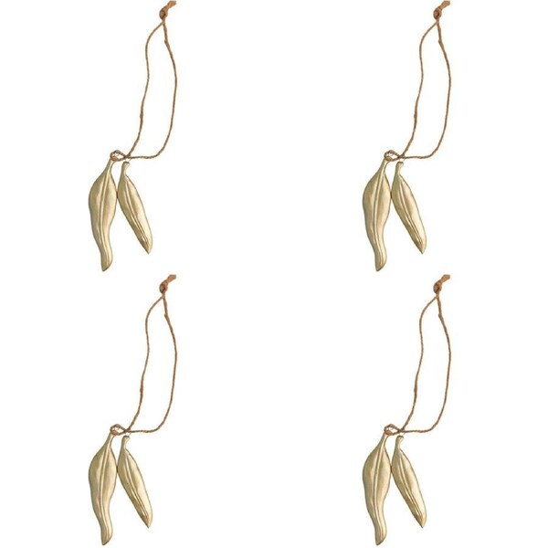 4PK Urban Eucalyptus Leaves Hanging Christmas Decoration 11cm Gold