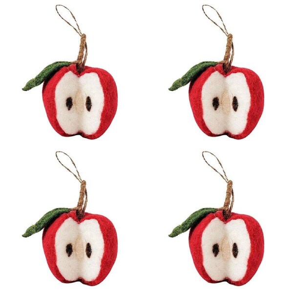 4PK Urban Apple Hanging Christmas Tree Decoration 13cm Red Assorted