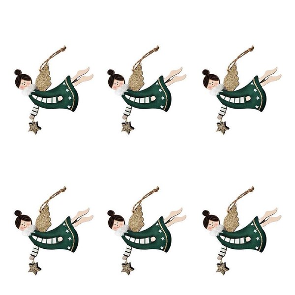 6PK Urban Flying Angel with Star Hanging Decoration 10cm Red/Green Assorted