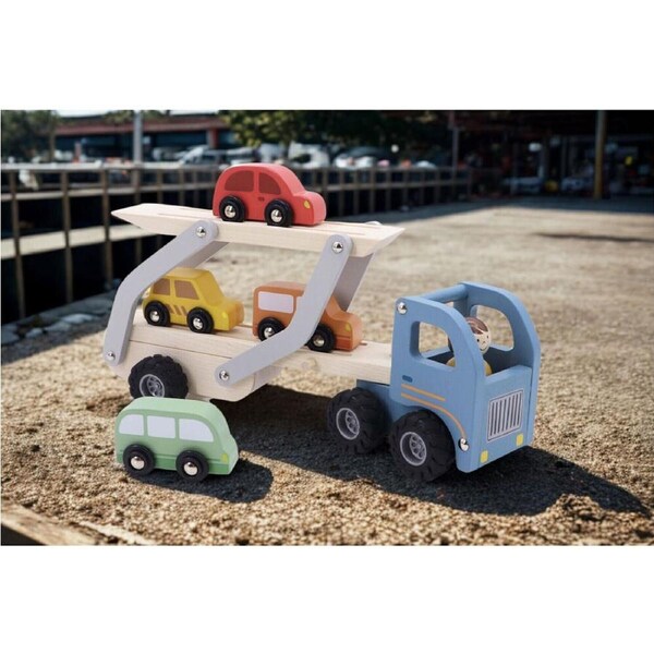 Kaper Kidz Wooden Car Carrier Kids Toy Set Fit Up to 4 Cars 18m+