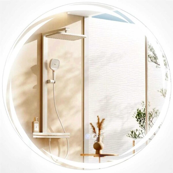 Costway Round LED Bathroom Mirror Touch Switch Anti-Fog Aluminum Vanity Mirror w/3-Color Lights 60x60CM