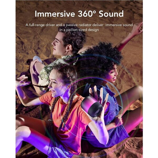 Soundcore Glow Mini Portable Speaker 360o Dynamic Sound Customizable Light Show - Black Black