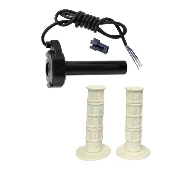 TDR 3 Pins Connectors EBike Electronic Throttle Handle Right white Hand Grip Twist Throttle with Hand Grips Set Black Aluminum Alloy ABS Plastic Compatible with 3 Pin SM Plug