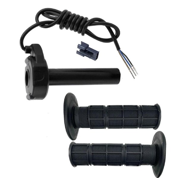 TDR 3 Pins Connectors EBike Electronic Throttle Handle Right Hand Grip Twist Throttle with Hand Grips Set Black Aluminum Alloy ABS Plastic Compatible with 3 Pin SM Plug