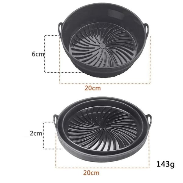 3D Round Air Fryer Silicone Liners - Food-Grade, Non-Stick, Reusable Basket Mats for Air Fryers, Ovens, and Microwaves (4 PCS Black)