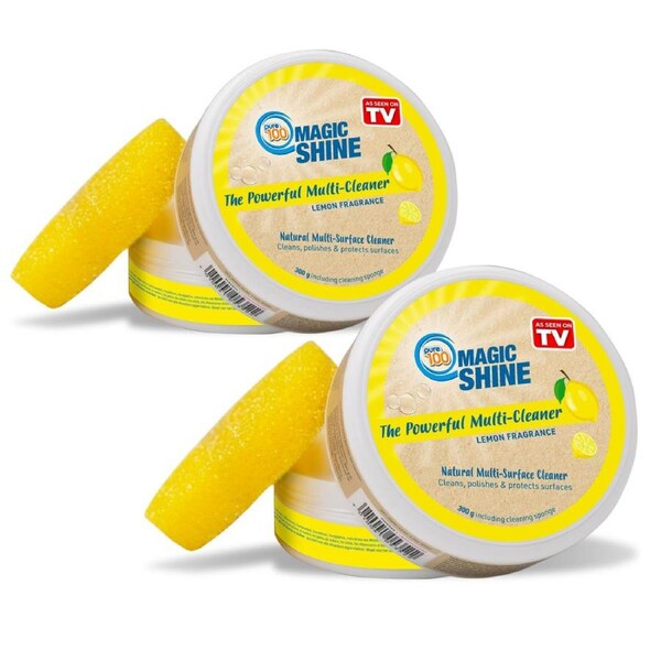 Pure 100 Magic Shine 2 Pack Powerful, Natural Multi-Surface Cleaner, Fresh Lemon, Cleans, Polishes, Removes Grease and Grime