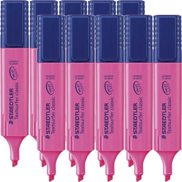 Staedtler Textsurfer Classic Highlighter Chisel Tip Pink Box 10 Bulk