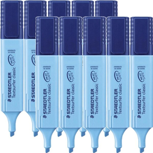 Staedtler Textsurfer Classic Highlighter Chisel Tip Blue Box 10 Bulk