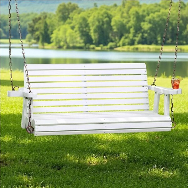 Gardeon Porch Outdoor Swing Chair With Cup Holder Wooden Furniture 2 Seater White