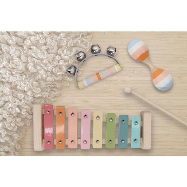 3pc Kaper Kidz Wooden Kids Musical Toy Set w/ Xylophone & Shaker 18m+ Orange