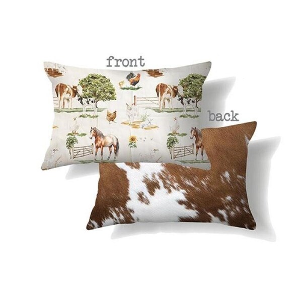 Country Cushion Farmyard and Cow Hide Animals 30x50cm Including Insert