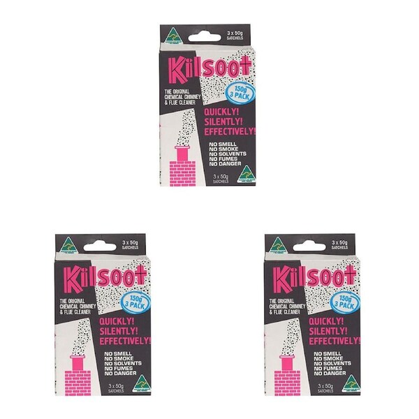 3x 3pc Kilsoot Quick 20 Minute Chimney and Flue Cleaner 50g Sachet