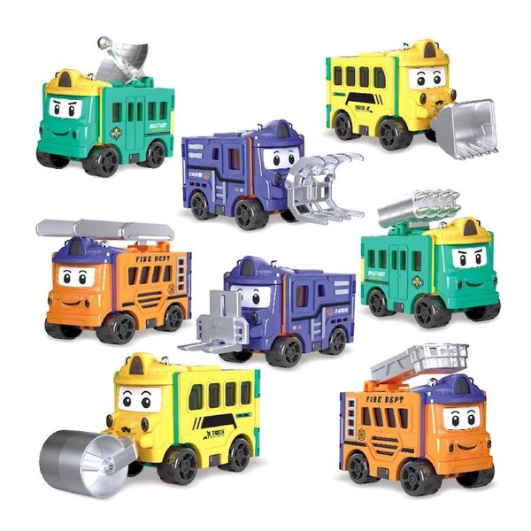 JOYBUY 4pcs Flip Transforming Engineering Cars - 2-in-1 Sliding Toy Vehicles