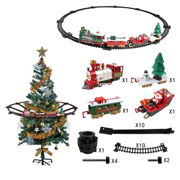 JOYBUY Electric Christmas Tree Train Set - Sound & Light Track Toy for Kids