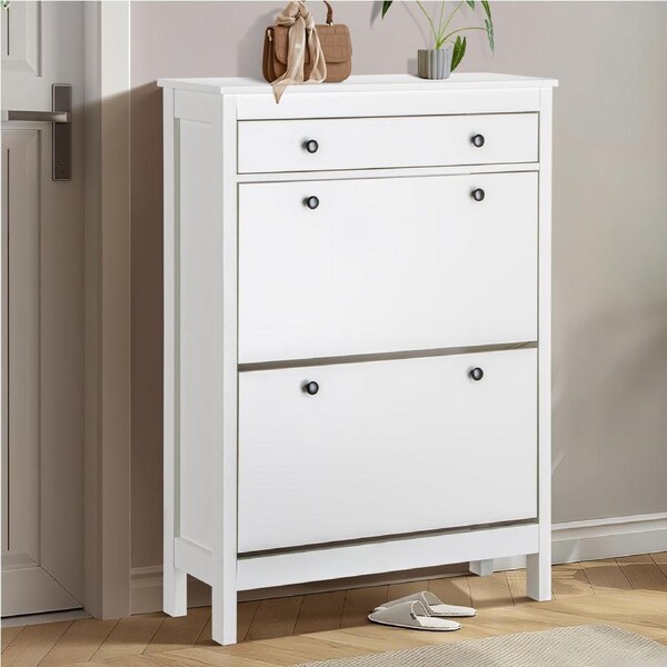 ACA 1 Drawer 2 Doors Shoe Rack Cabinet Storage Organiser Adjustable Shelves 24 Pairs White