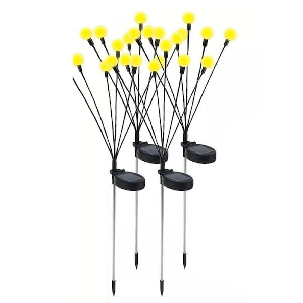 Set of 4 Solar Firefly Garden Lights 6-LED Swaying Outdoor Waterproof Landscape Warm White