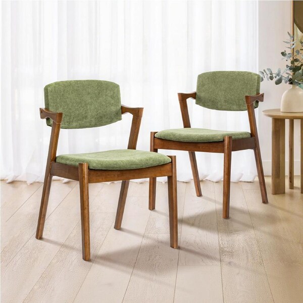 ACA Set of 2 Dining Chairs Bella Armchair Rubberwood Kitchen Lounge Velvet Seats Backrest -Walnut Green