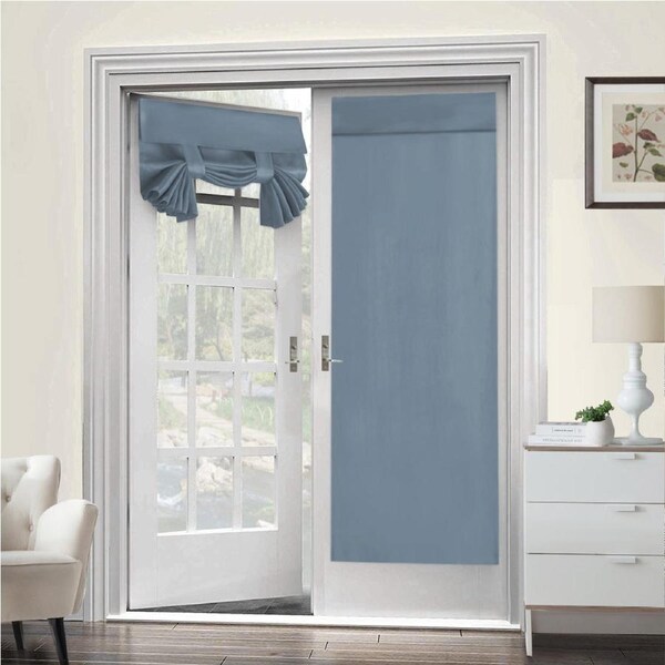 2x Blackout Door Curtain - Privacy Thermal Insulated Door Window Curtains for Patio French Door Front Door Sidelight Curtain Tie up Shade, Stone Blue