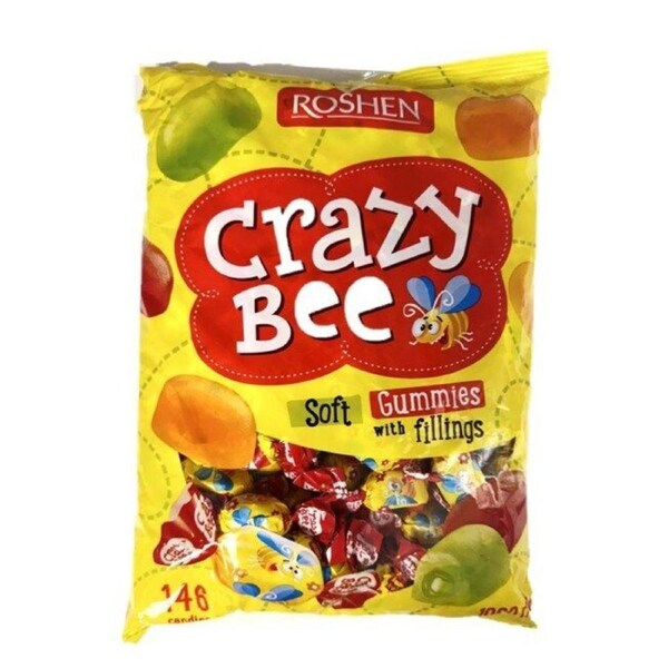 ROSHEN 1kg Crazy Bee Soft Gummies Lollies w/ Fruit Juice Fillings (146 Candies) - Made in Ukraine