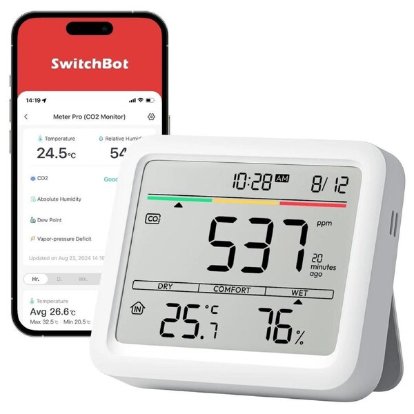 SwitchBot Meter Pro with CO2 Monitor – Smart Indoor Air Quality & Climate Monitor