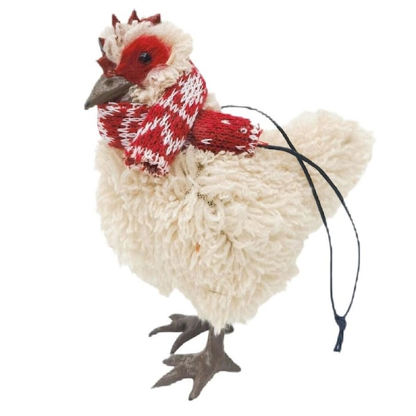 Urban Furry Chicken Hanging Christmas Tree Decoration 11cm Beige