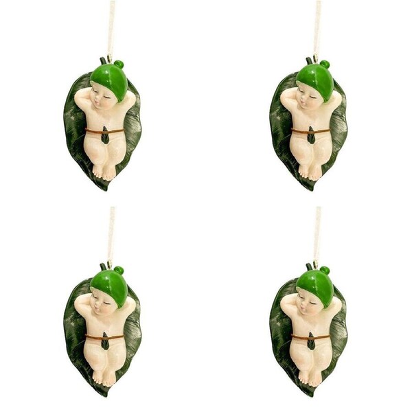 4PK Urban May Gibbs Sleeping Babies Resin Hanging Decor 8cm Green/Natural Asstd