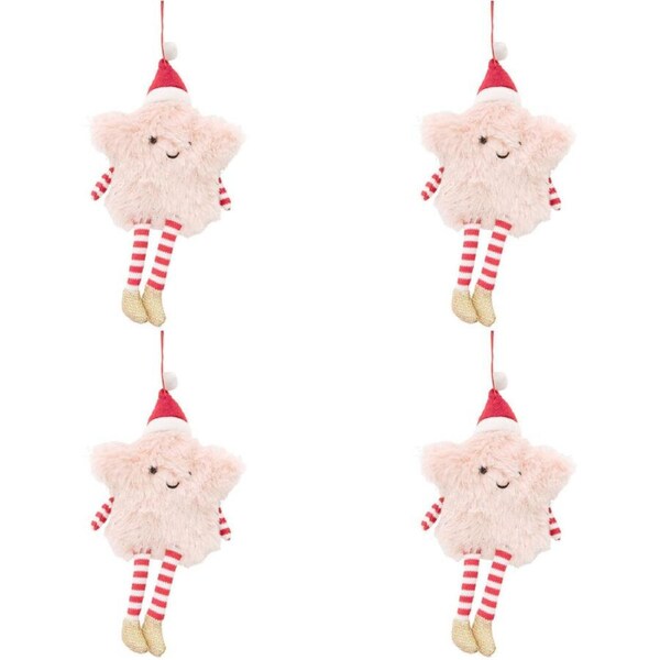 4PK Urban Fluffy Fabric Star Hanging Christmas Decoration 19cm Pink