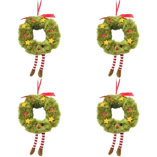 4PK Urban Fluffy Fabric Wreath Hanging Christmas Decoration 17cm Green