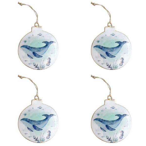 4PK Urban Under the Sea Whale/Turtle Metal Hanging Decor 11cm Blue/Green Asstd