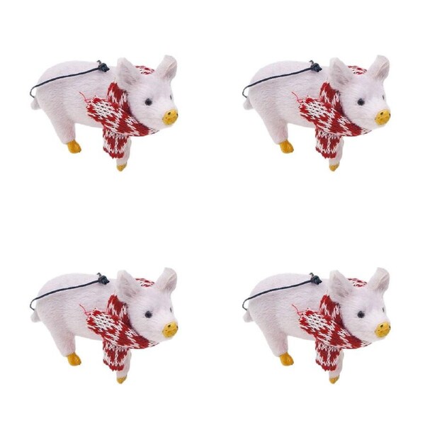 4PK Urban Furry Pig Hanging Christmas Tree Decoration Ornament 10cm Pink