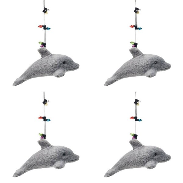 4PK Urban Furry Dolphin Hanging Christmas Tree Decoration 11cm Grey