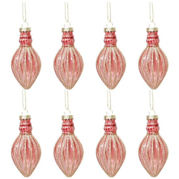 8PK Urban Bulb Drop Glass Baubles Hanging Christmas Decor 11cm Pink Assorted