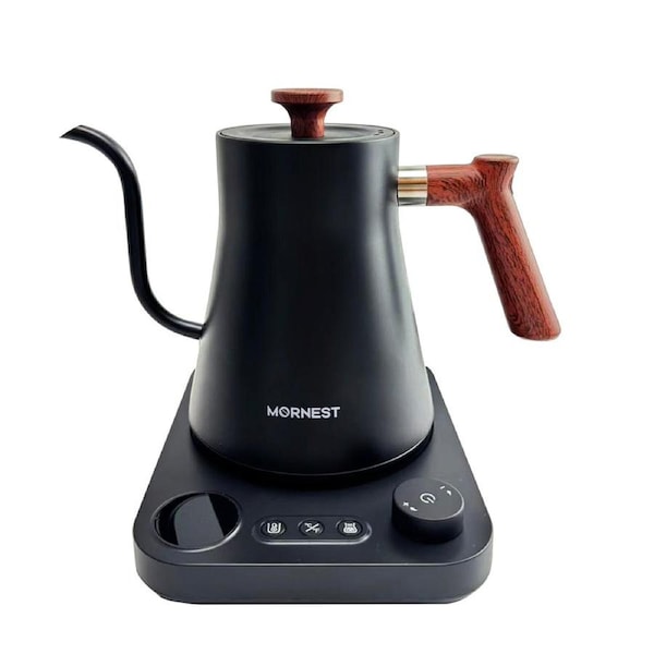 Mornest Electric Gooseneck Kettle with Temperature Control & Keep Warm, Stainless Steel Kettle for Coffee and Tea, 1200W Rapid Heating & Quick Boiling, BPA-Free (Walnut & Black)