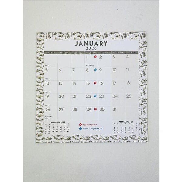 2026 Calendar Easy View Gumleaf Magnetic Wall, OzCorp CAL214