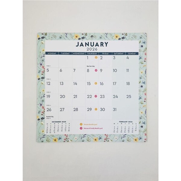 2026 Calendar Easy View Wildflowers Magnetic Wall, OzCorp CAL215