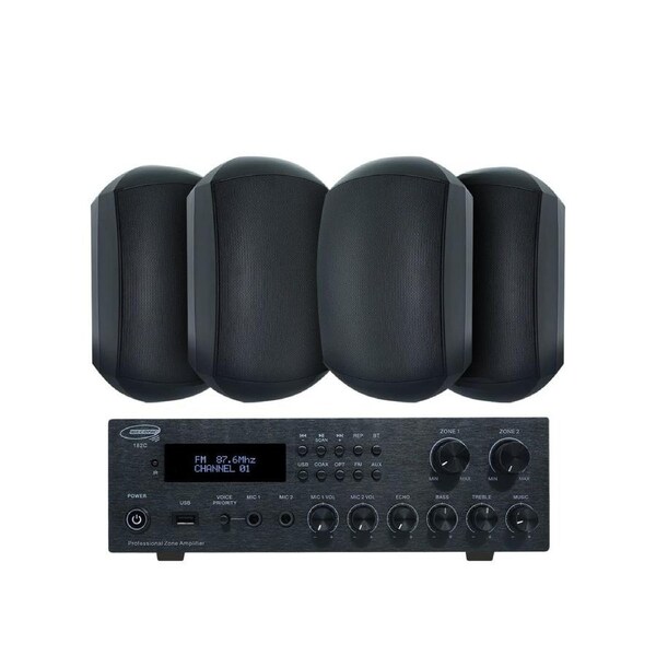 Weconic Outdoor Speaker Package with 160W Bluetooth Amplifier Black 182C+2xWTP660BLK