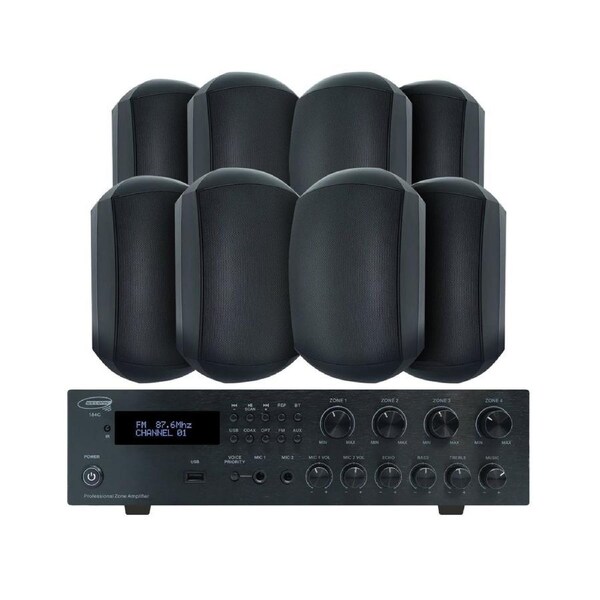 Weconic Outdoor Speaker Package with 320W Bluetooth Amplifier Black 184C+4xWTP660BLK