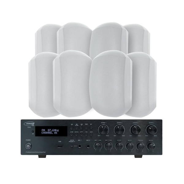 Weconic Outdoor Speaker Package with 320W Bluetooth Amplifier White 184C+4xWTP660WHT