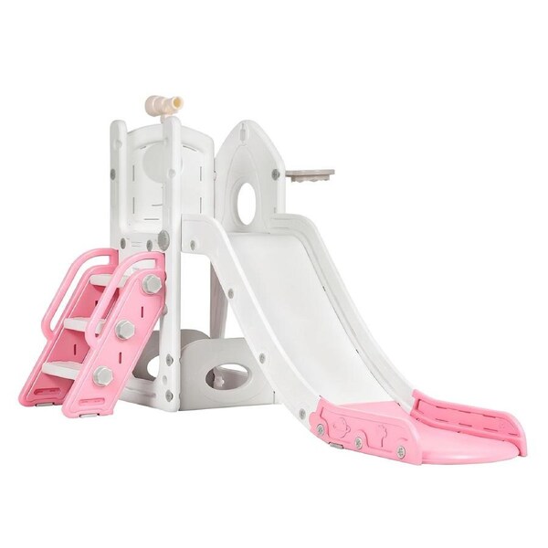 Advwin 6 in 1 Kids Slide Set Toddler Indoor Outdoor Playground Pink