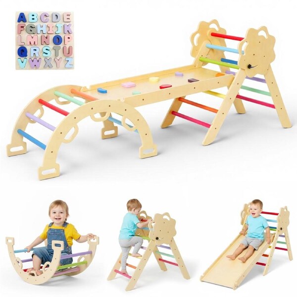 Advwin 8-in-1 Baby Climbing Frame Set Wooden Toddler Climbing Toys Kids Playground Climber Playset Jungle Gyms Indoor