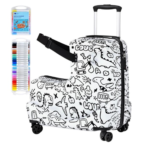 Advwin Kids Ride On Luggage Graffiti Toddler Luggage Lightweight Suitcase for Kids Travel Checked Suitcase