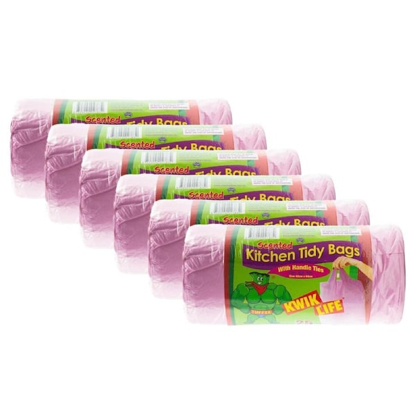6x 25pc Kwik Life Kitchen Tidy Rubbish Bags Floral Scented 50L/82x64cm