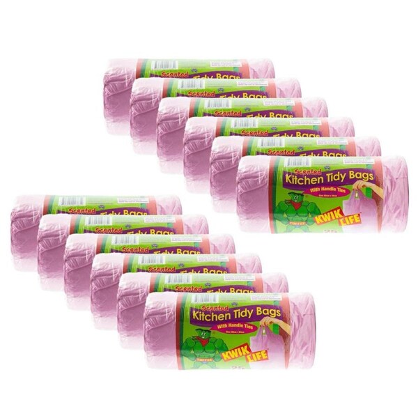 12x 25pc Kwik Life Kitchen Tidy Rubbish Bags Floral Scented 50L/82x64cm