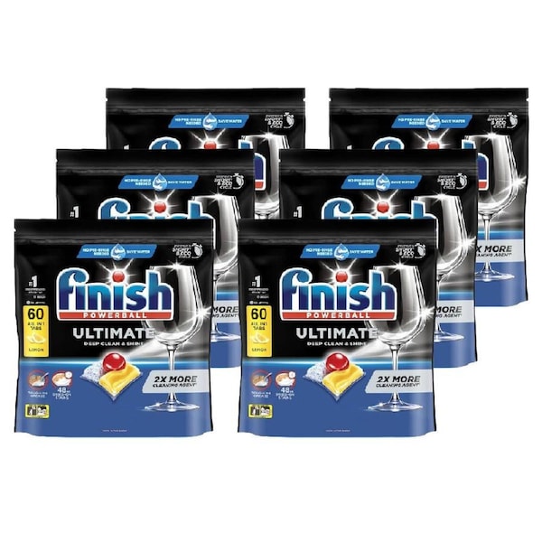6x 60pc Finish Powerball Ultimate Dishwasher Tablets Lemon Scented