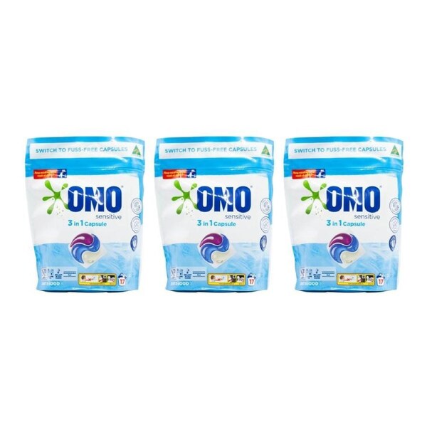 3x 17pc Omo Sensitive 3in1 Laundry Detergent Capsules 357g Washing Pods