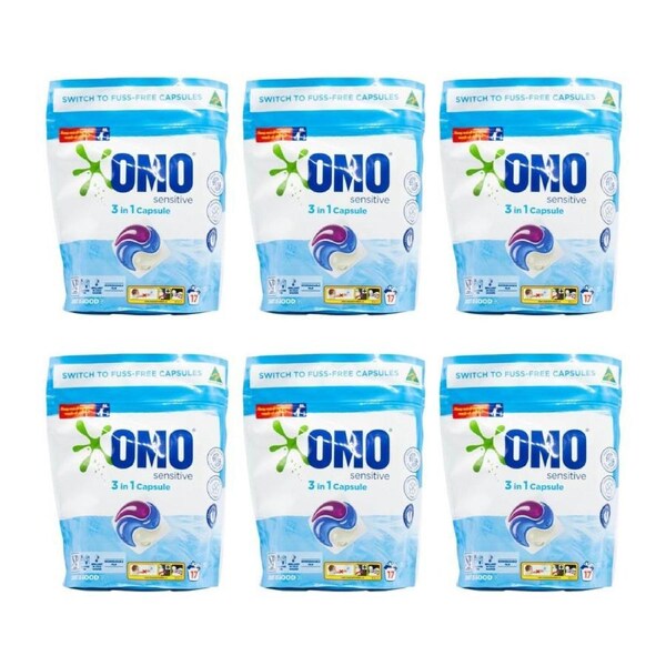6x 17pc Omo Sensitive 3in1 Laundry Detergent Capsules 357g Washing Pods