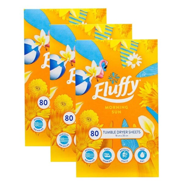 3x 80pc Fluffy Morning Sun Tumble Dryer Sheets Fabric Softener 16x20cm