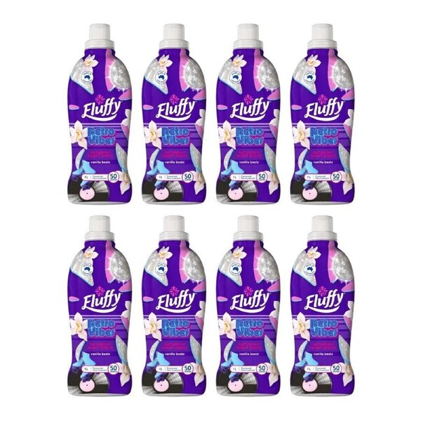 8PK Fluffy Concentrated Fabric Conditioner Retro Vibes 1L Vanilla Beats