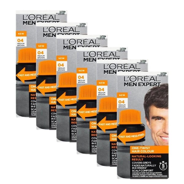 6PK Loreal Men Expert One Twist Hair Colour 04 Medium Brown Semi-Permanent Dye