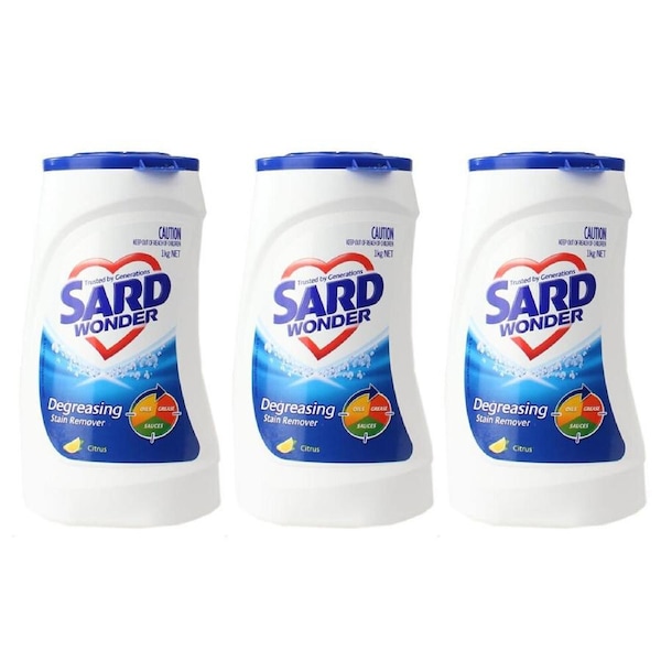 3PK Sard Wonder Degreasing Laundry Powder Soap Citrus 1kg Stain Remover